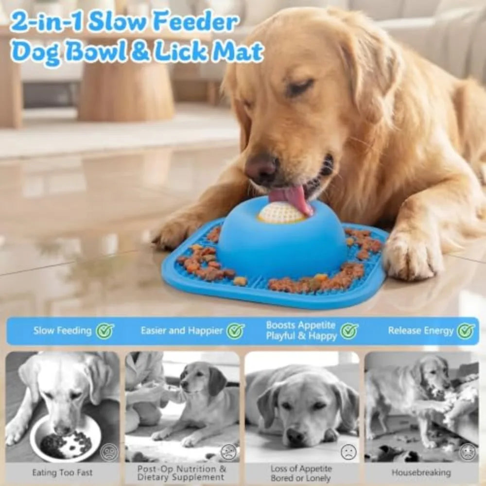 Slow Feeder Dog Lick Bowl With Anti Slip Interactive Ball