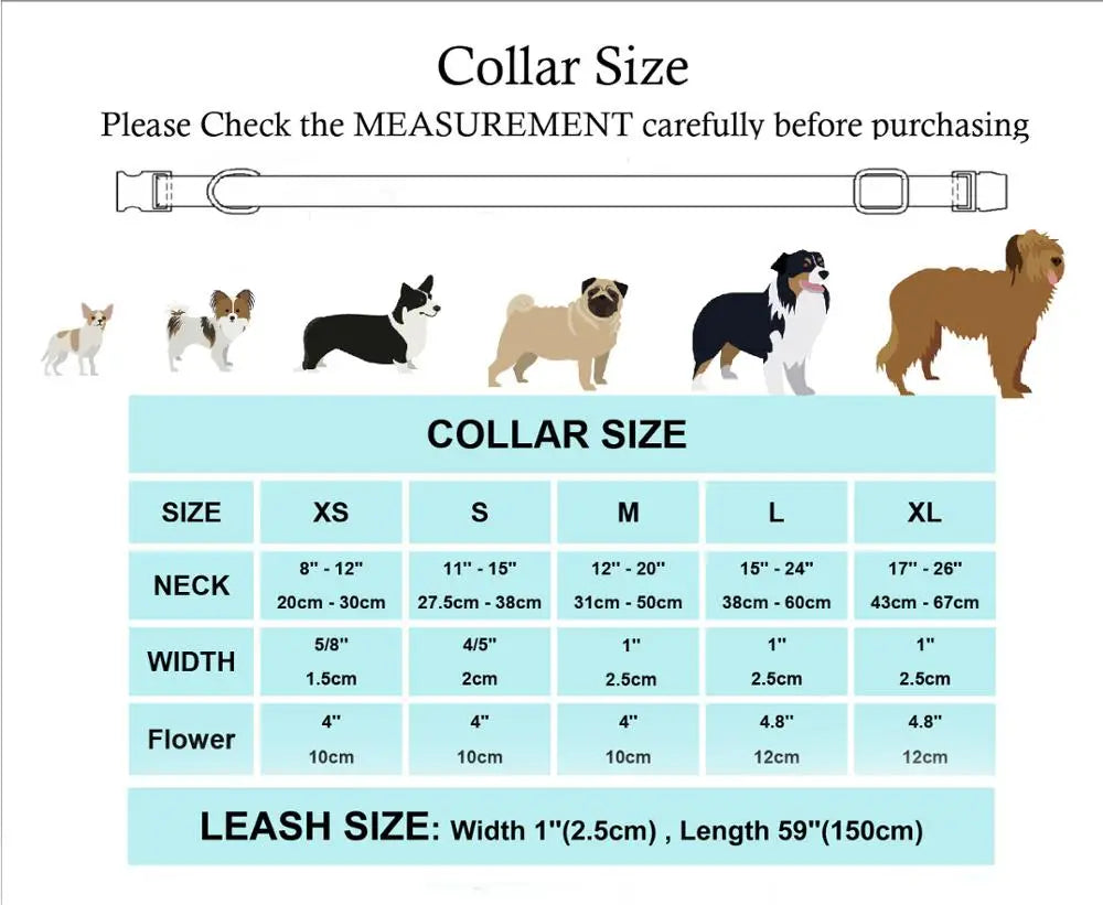 Free Sunday Floral Cotton Dog Collar And Matching Leash Set