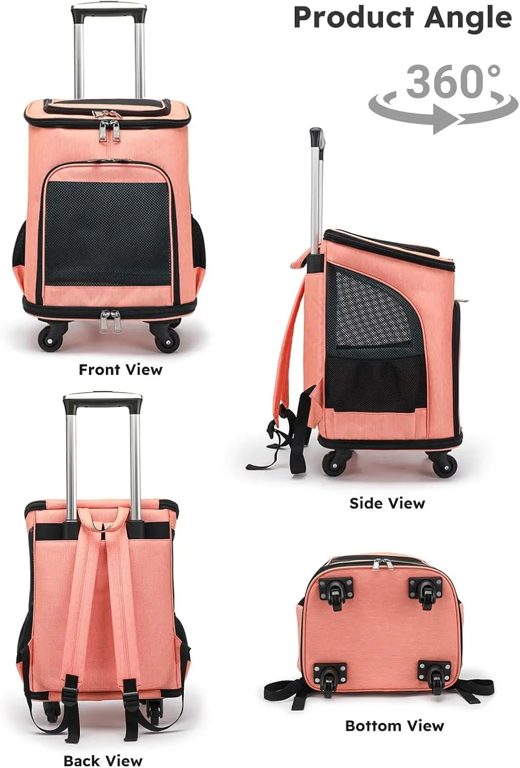 Foldable Wheeled Pet Carrier Backpack With Four Side Mesh Ventilation