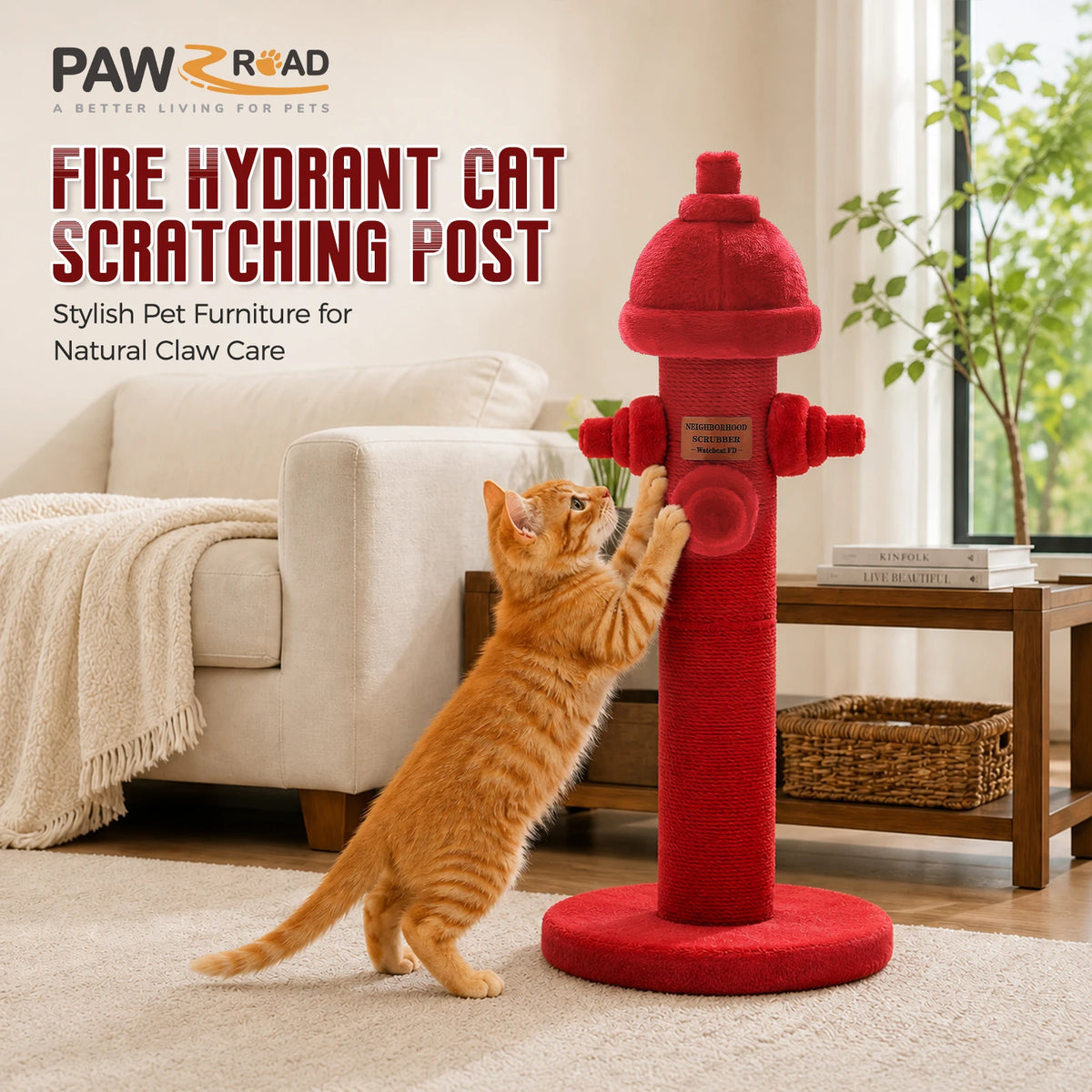 PAWZ Road Tall Sisal Cat Scratching Post For Indoor Cats