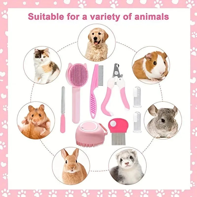 8 Piece Pet Grooming Set With Slicker Brush And Clippers
