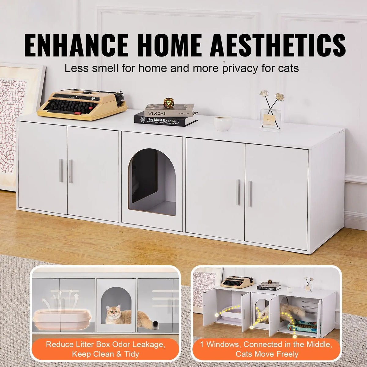 Modern Hidden Cat Litter Box Enclosure With Dual Chamber Design