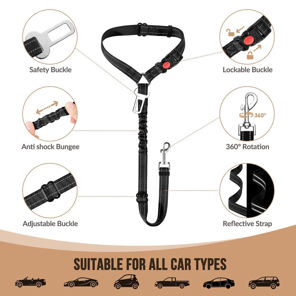 Adjustable Reflective Nylon Pet Car Safety Seat Belt And Leash