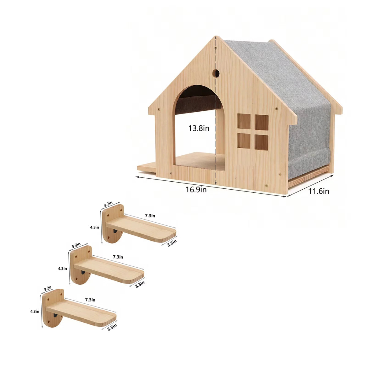 CWV Wooden Wall Mounted Cat Villa With Sleeping Platform