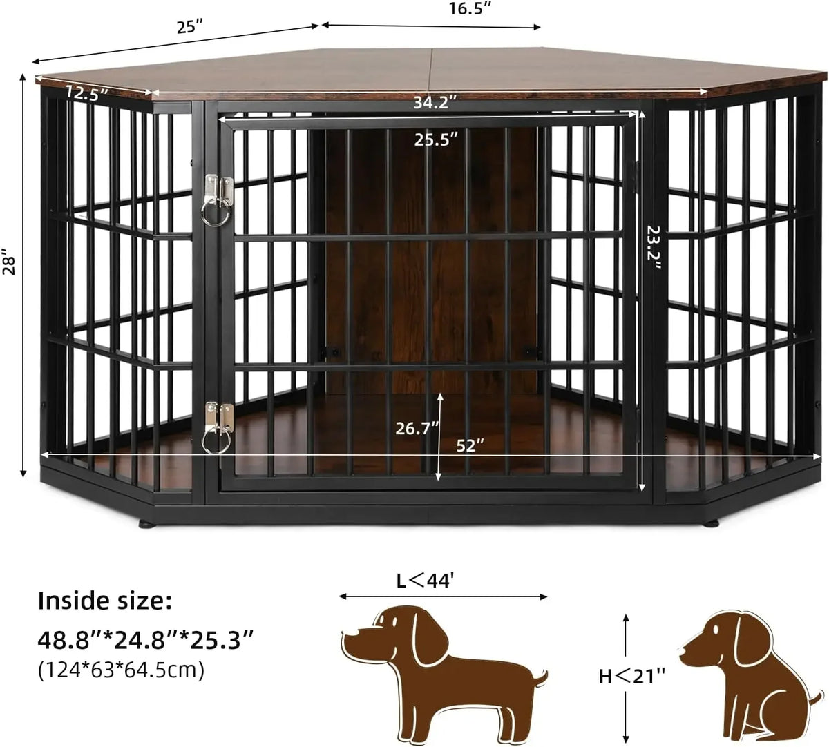 Wooden Corner Dog Crate Furniture Featuring Integrated Side Table