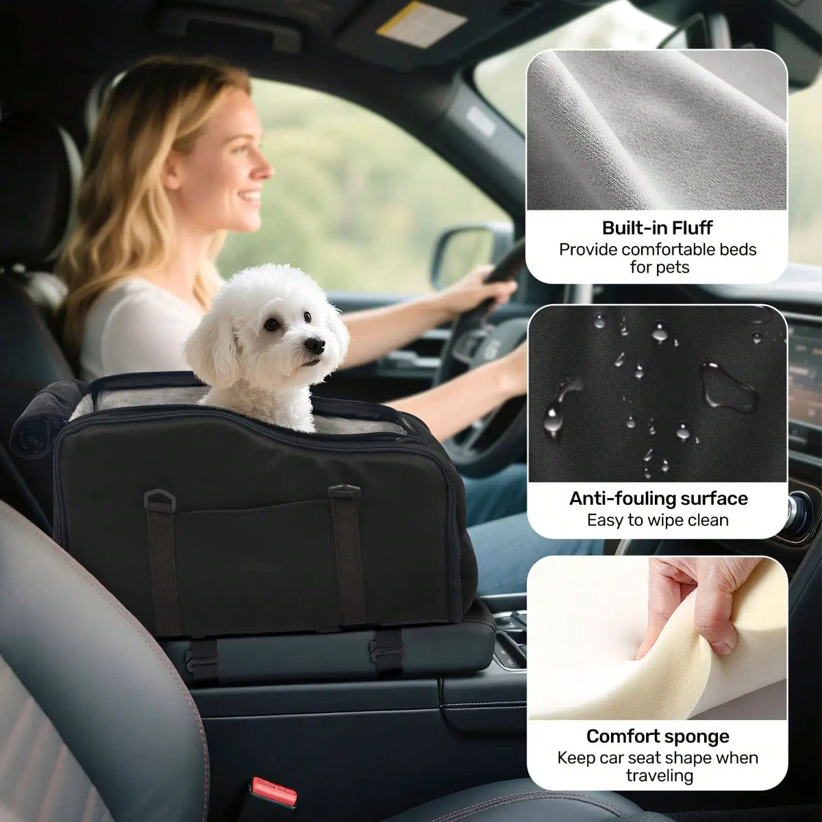 Center Console Pet Car Seat With Removable Plush Liner