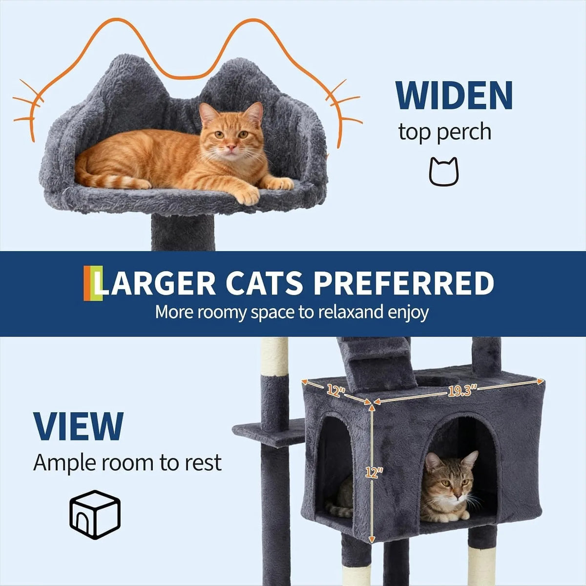 Spacious Multi Level Cat Tree With Sisal Posts And Hammock