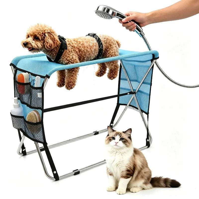 Foldable Pet Grooming Hammock With Scratch Resistant Mesh For Bathing
