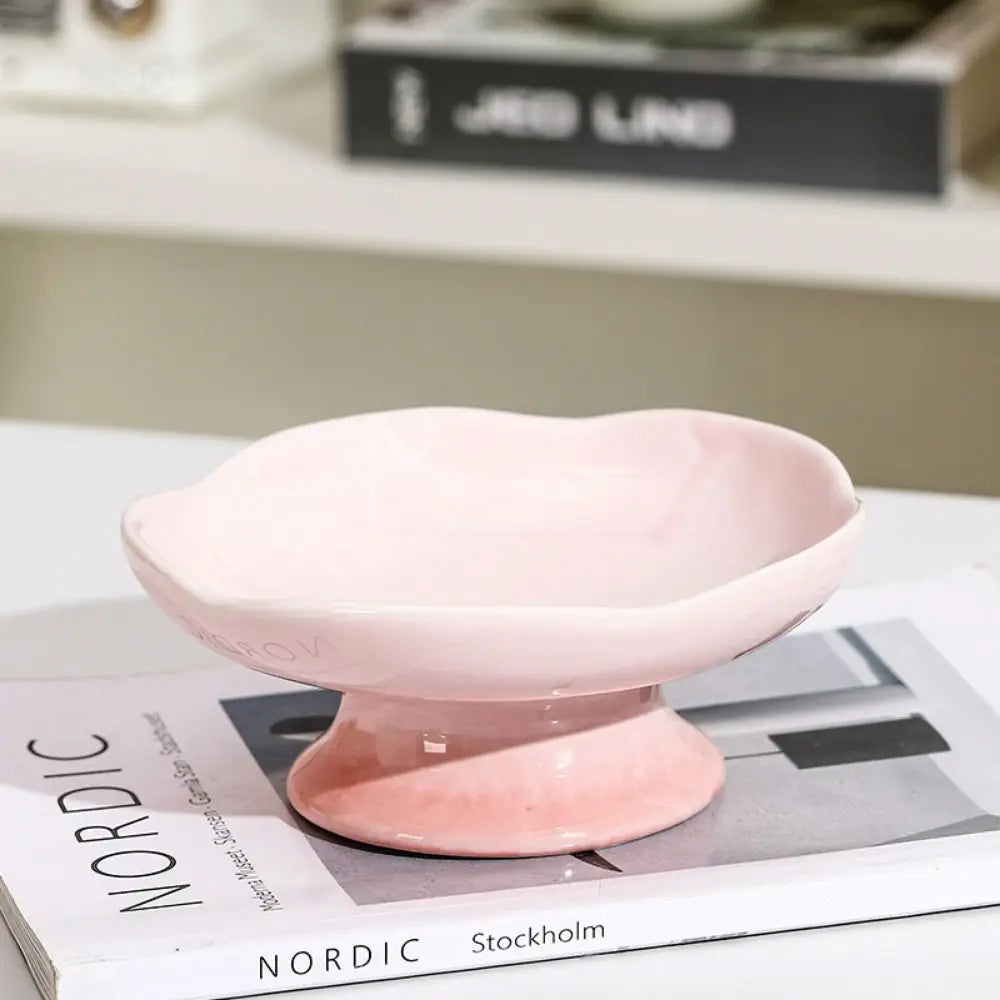 Flower Shape Ceramic Elevated Cat And Dog Feeding Bowl