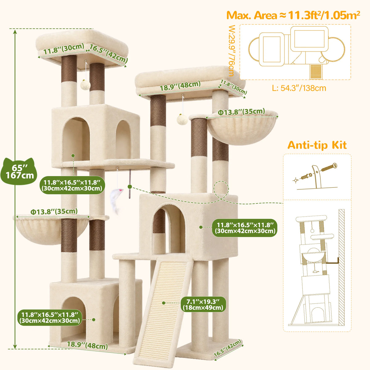 Globlazer Multi Tier Cat Climbing Tower With Sisal Posts And Hammocks