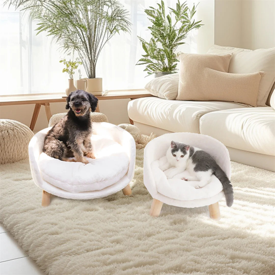 Bingopaw Plush Pet Nesting Chair With Waterproof Wood Leg Pad