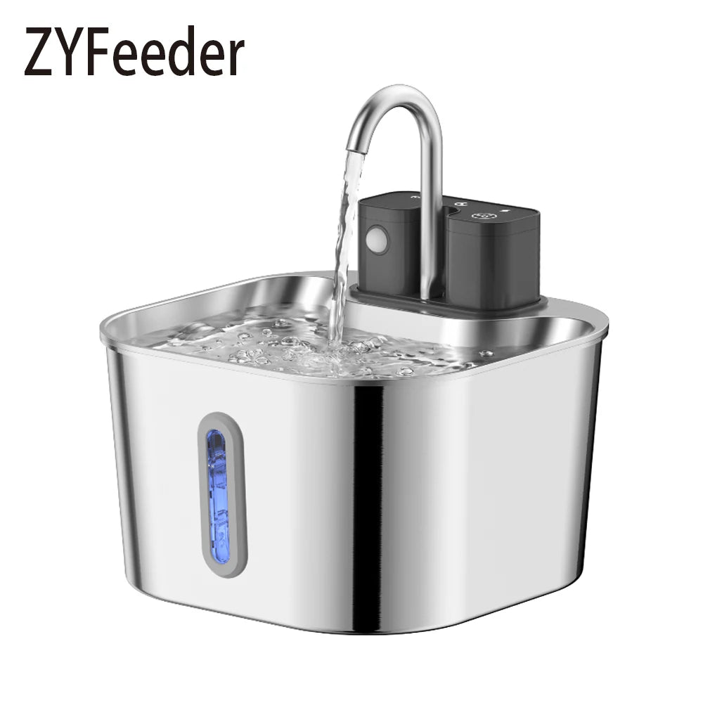 ZYfeeder Smart Stainless Steel Pet Water Fountain With Rechargeable Battery
