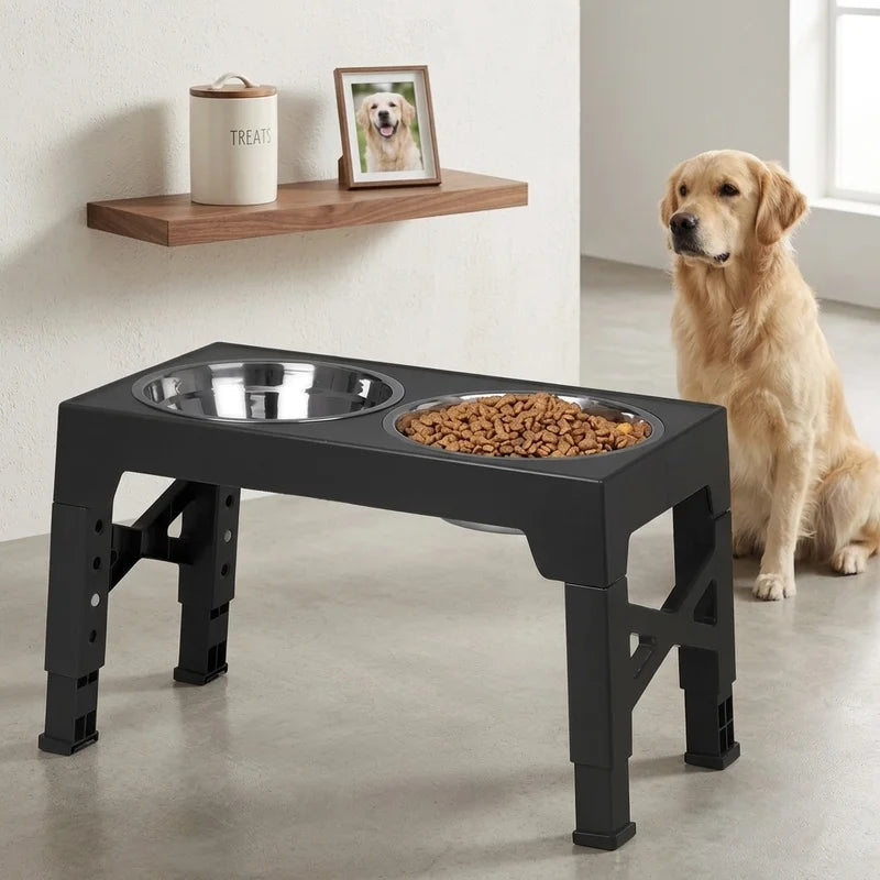 Adjustable Elevated Dog Feeder With Double Stainless Steel Bowls