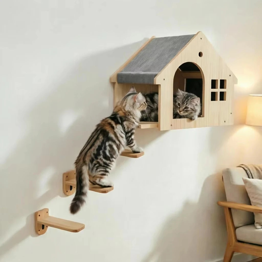 CWV Wooden Wall Mounted Cat Villa With Sleeping Platform