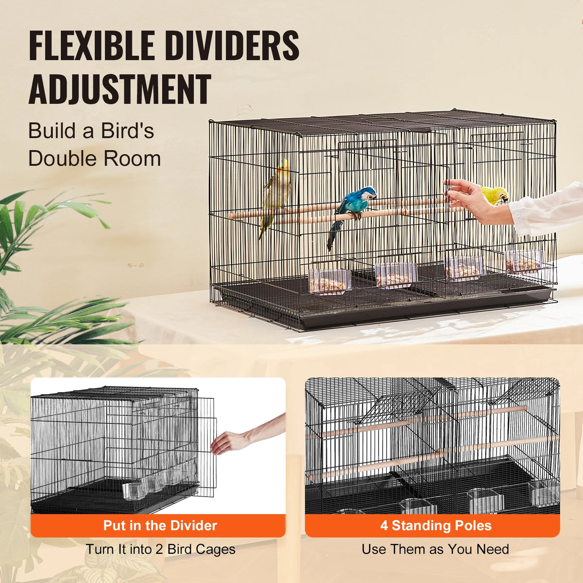 SucceBuy Divided Stackable Bird Cage With Handle And Perch