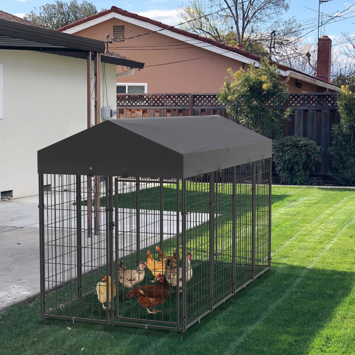 Bingopaw Galvanized Outdoor Dog Kennel Run With Weatherproof Canopy