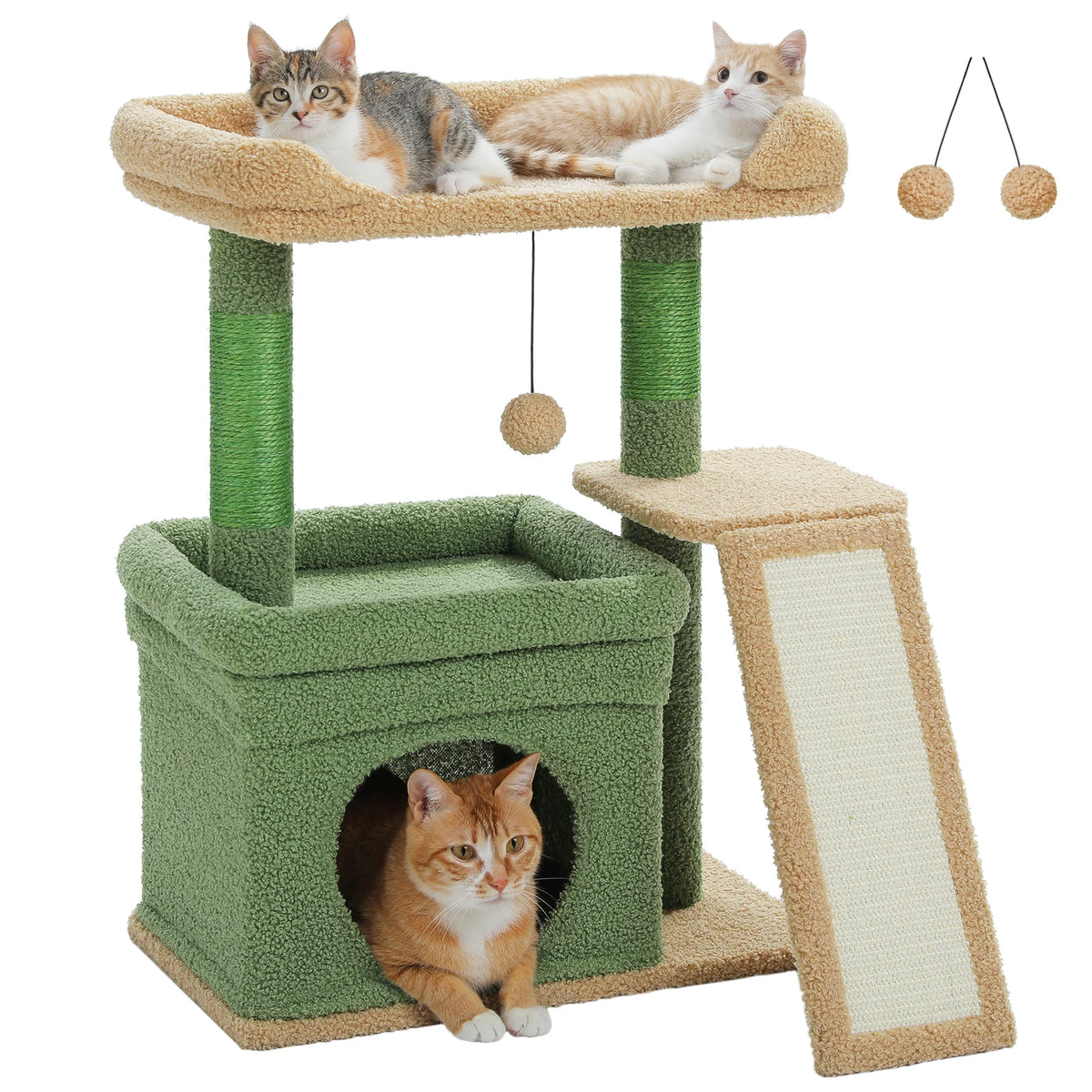 PEQULTI Three Tier Cat Tree With Sisal Scratcher And Condo