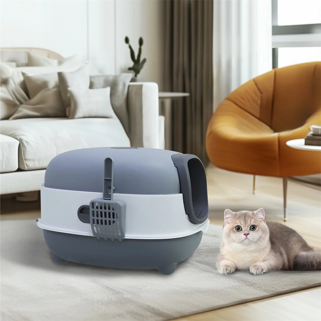 Hooded Front Entry Cat Litter Box With Scoop And Tray