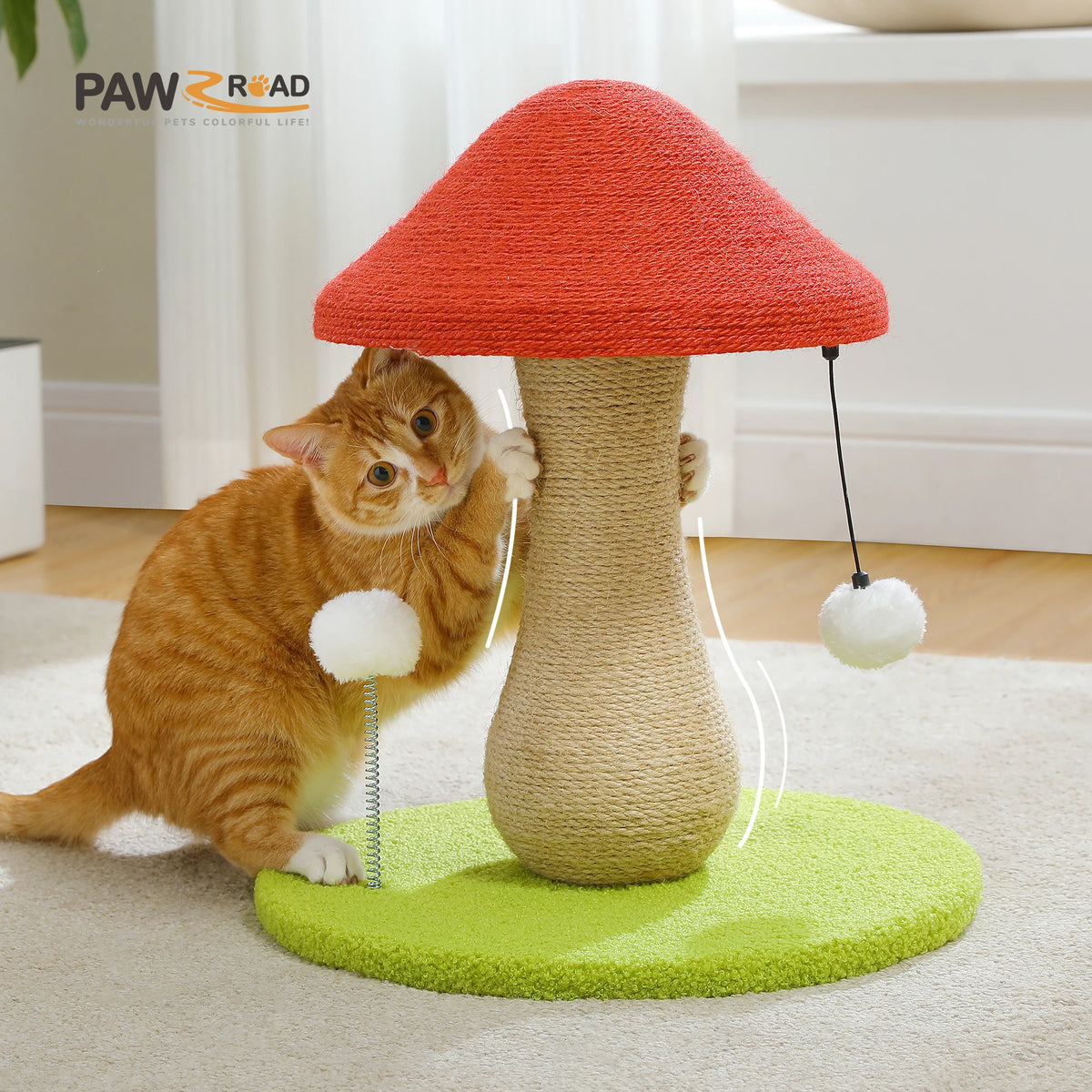 PAWZ Road Mushroom Cat Scratching Post Featuring Sisal And Pompoms