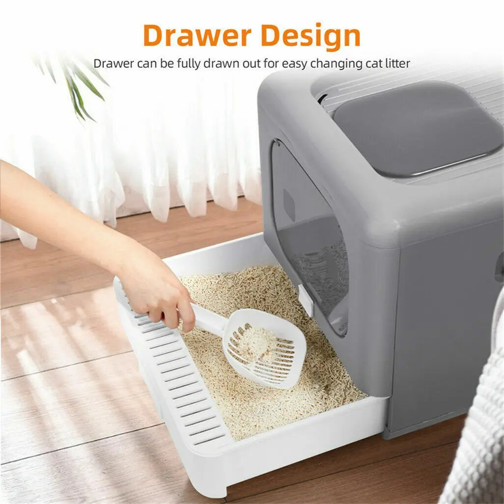 Foldable Sifting Cat Litter Box With Scoop And Tray