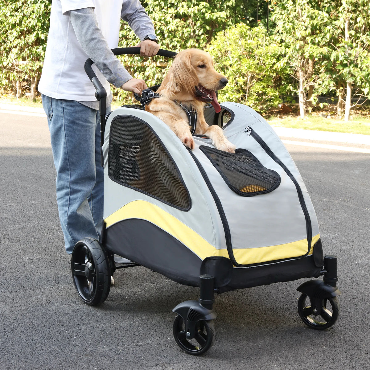 BINGOPAW Foldable 4 Wheel Double Dog Stroller Pet Carrier
