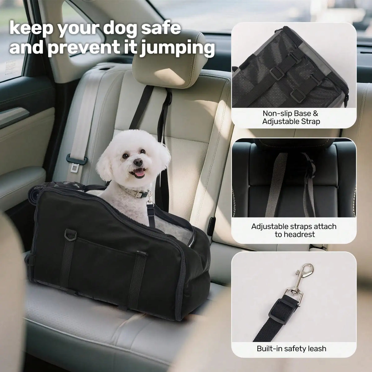 Center Console Pet Car Seat With Removable Plush Liner