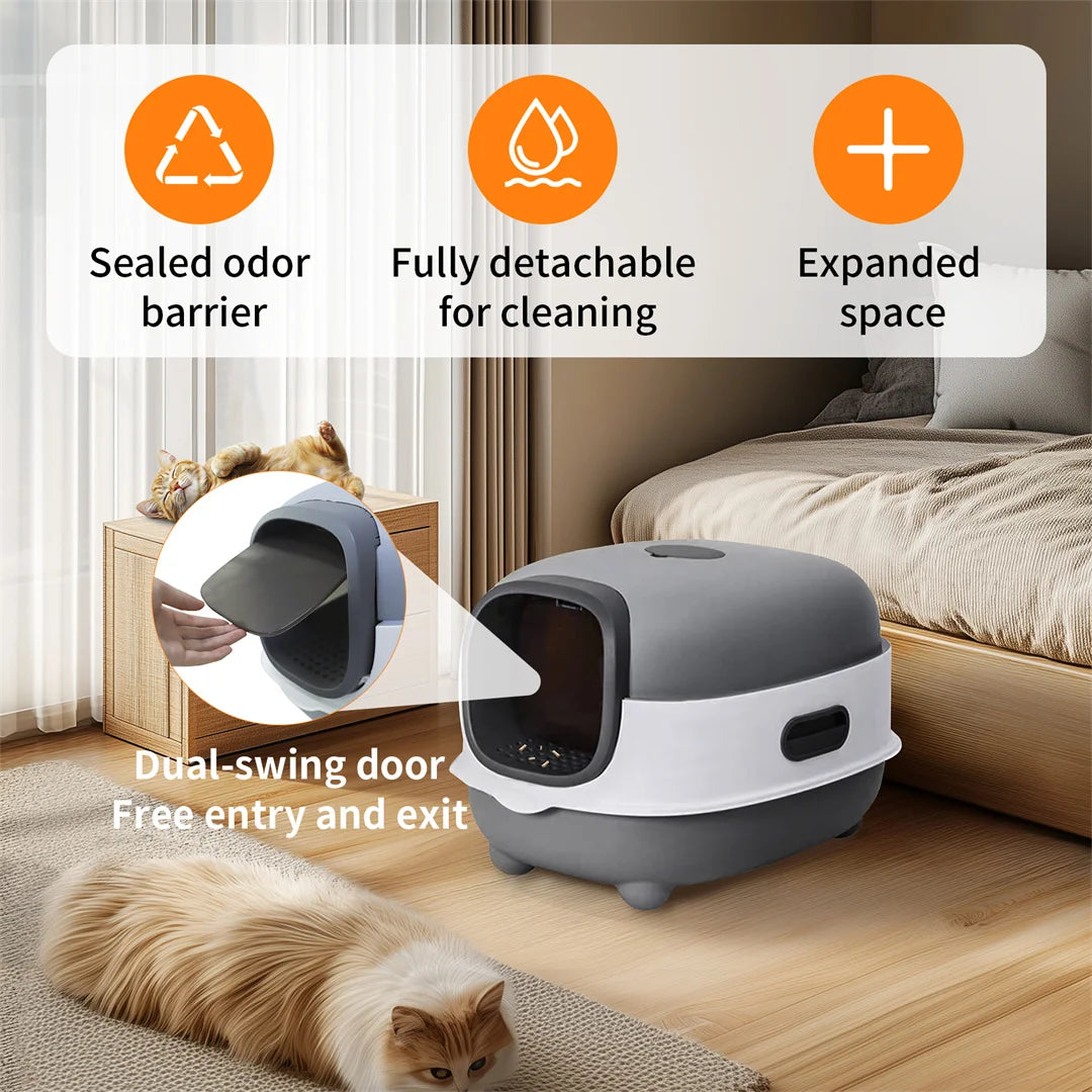 Hooded Front Entry Cat Litter Box With Scoop And Tray