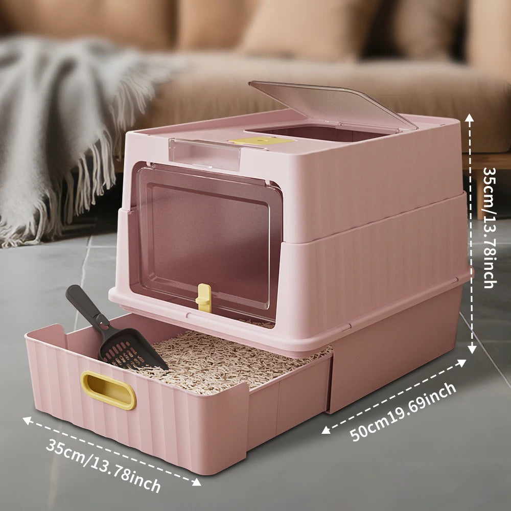 Covered Cat Litter Box Featuring Leak Resistant Pull Out Drawer
