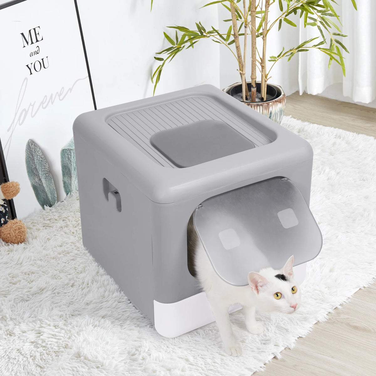 Foldable Sifting Cat Litter Box With Scoop And Tray