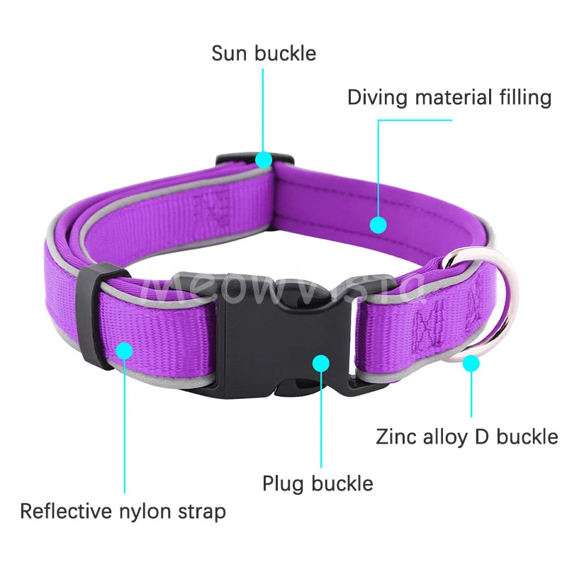 MeowVista Reflective Neoprene Padded Dog Collar Adjustable Quick Release