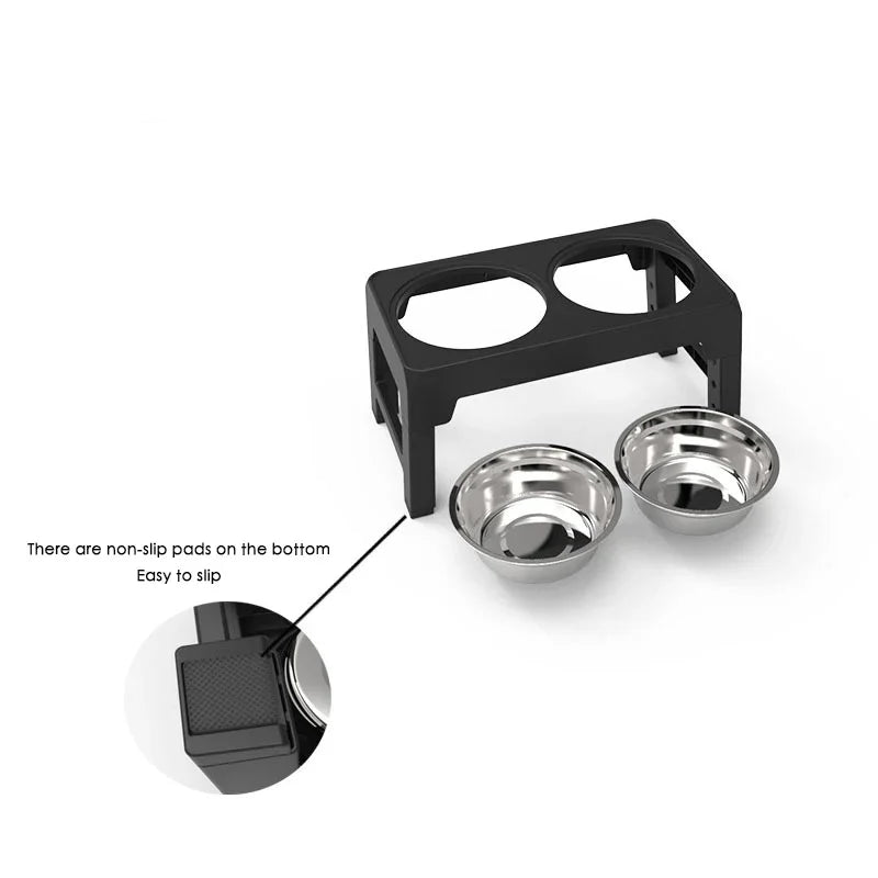 Adjustable Elevated Dog Feeder With Double Stainless Steel Bowls
