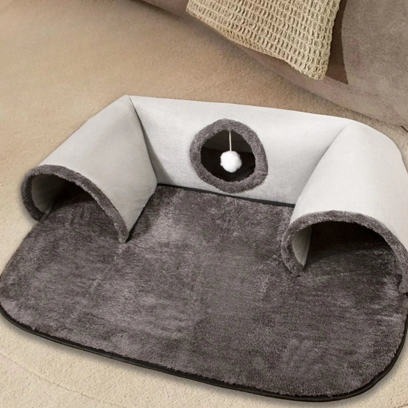 Premium Washable Cat Tunnel Bed With Rolling Cozy Nest Design