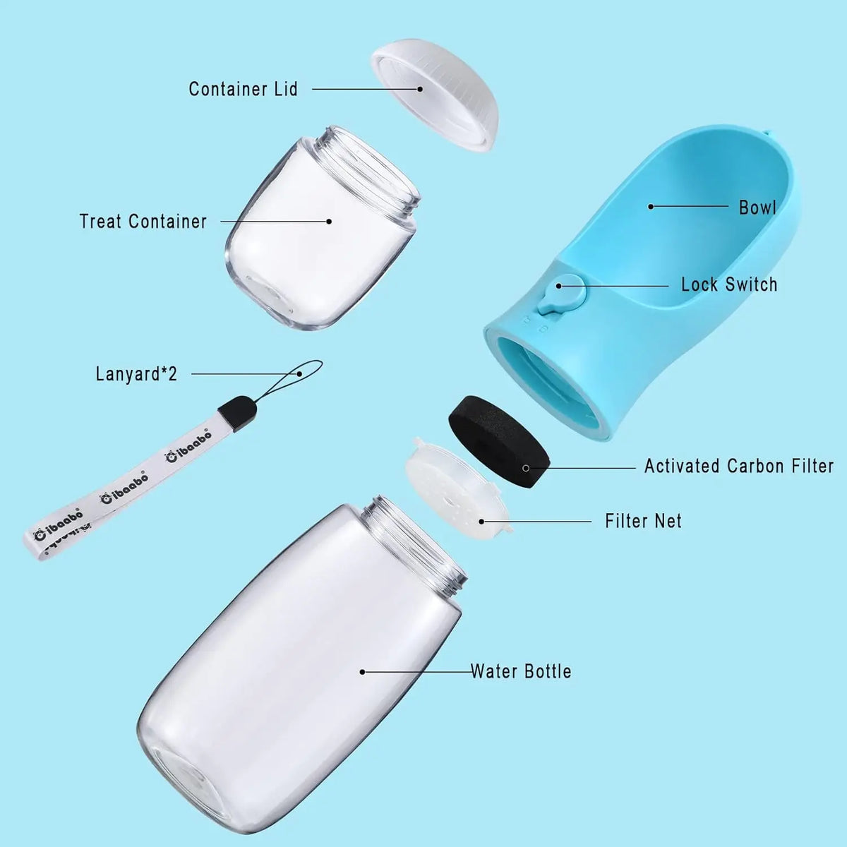 Portable Dog Water Bottle With Food Container For Travel