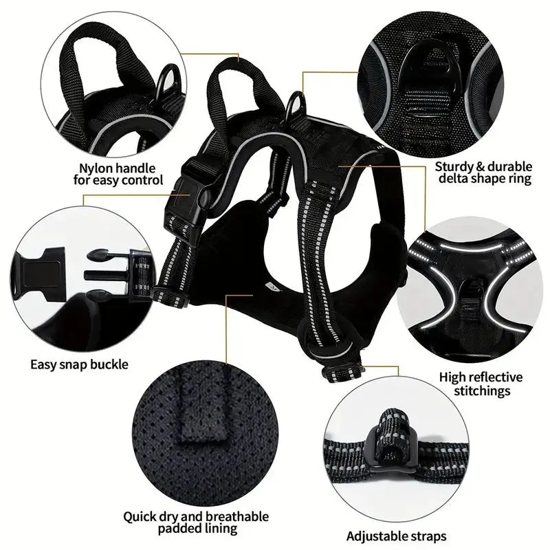 JTPAWS Reflective Service Dog Harness With Front Clip Handle