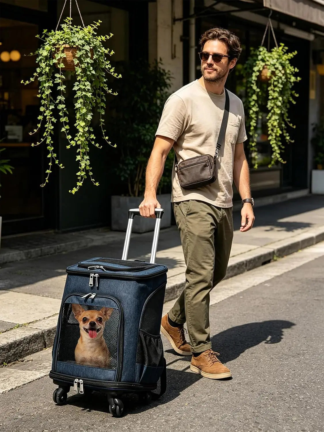 Foldable Wheeled Pet Carrier Backpack With Four Side Mesh Ventilation