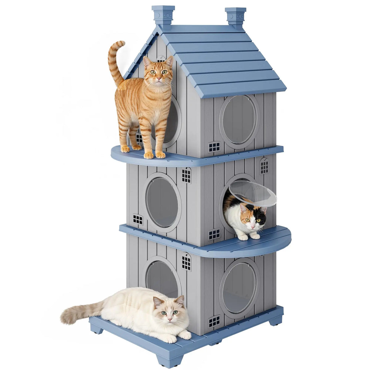 Outdoor Weatherproof Resin Three Story Cat Condo Elevated Base Ventilation