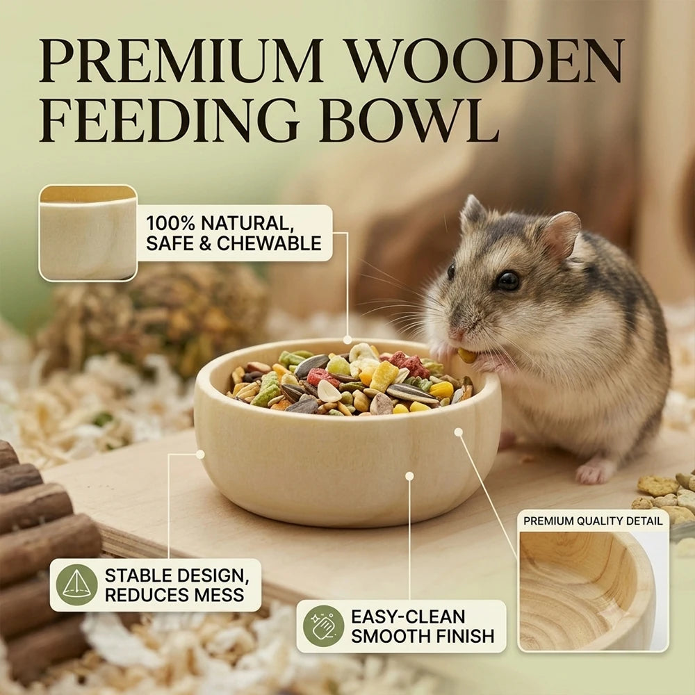 Wooden Pet Feeding Bowl For Hamsters Gerbils And Mice