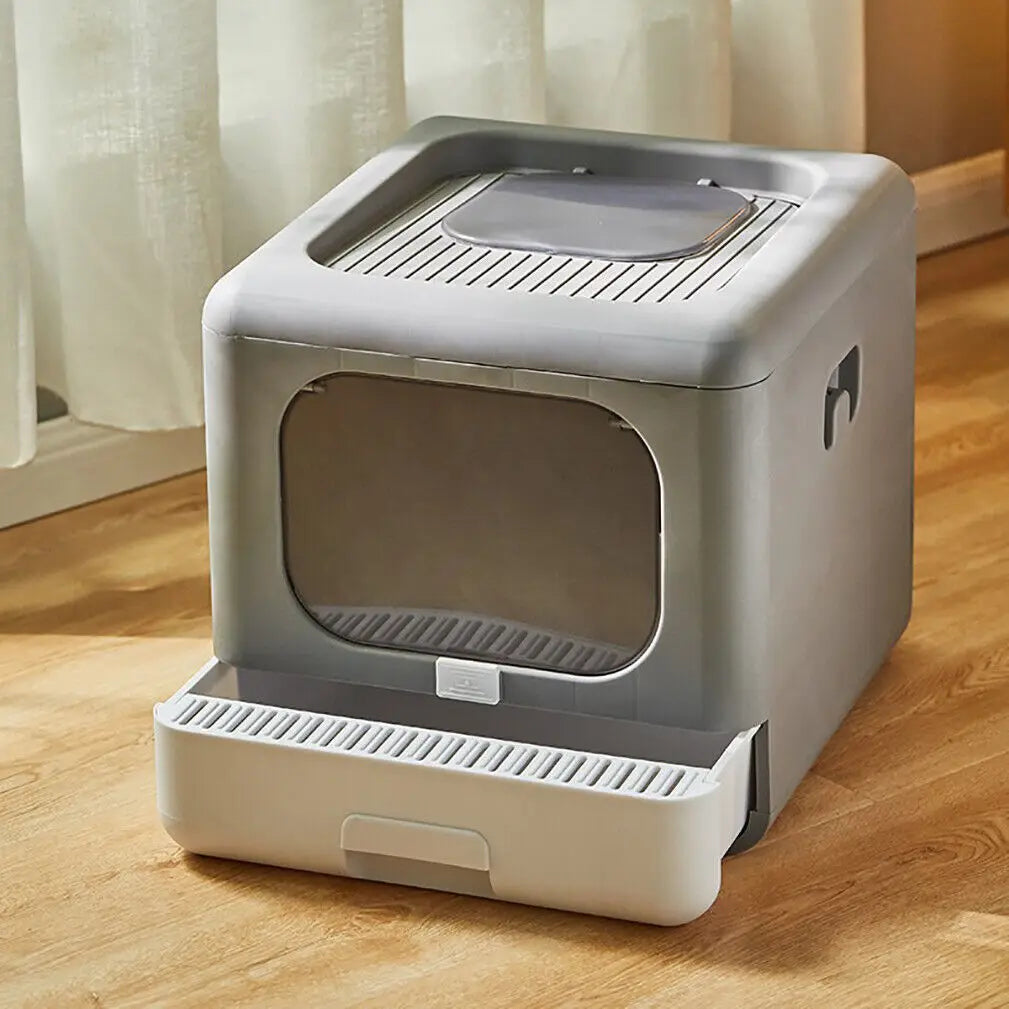 Foldable Sifting Cat Litter Box With Scoop And Tray