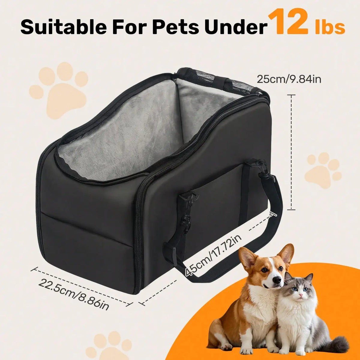 Center Console Pet Car Seat With Removable Plush Liner