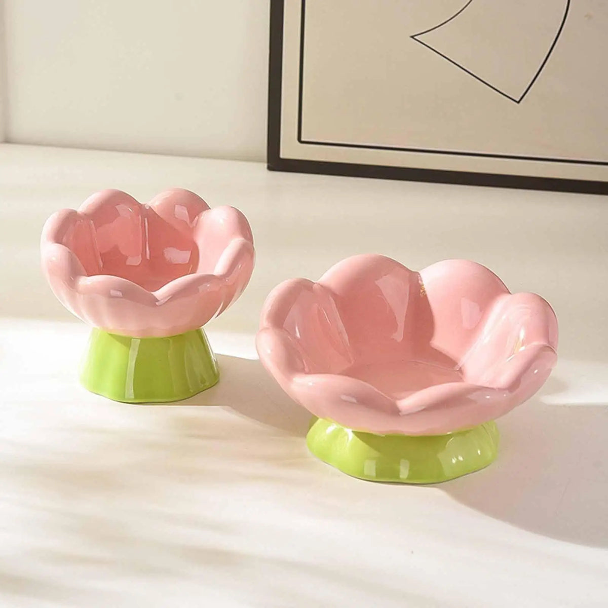 Kesoto Ceramic Raised Flower Shaped Pet Food And Water Bowl