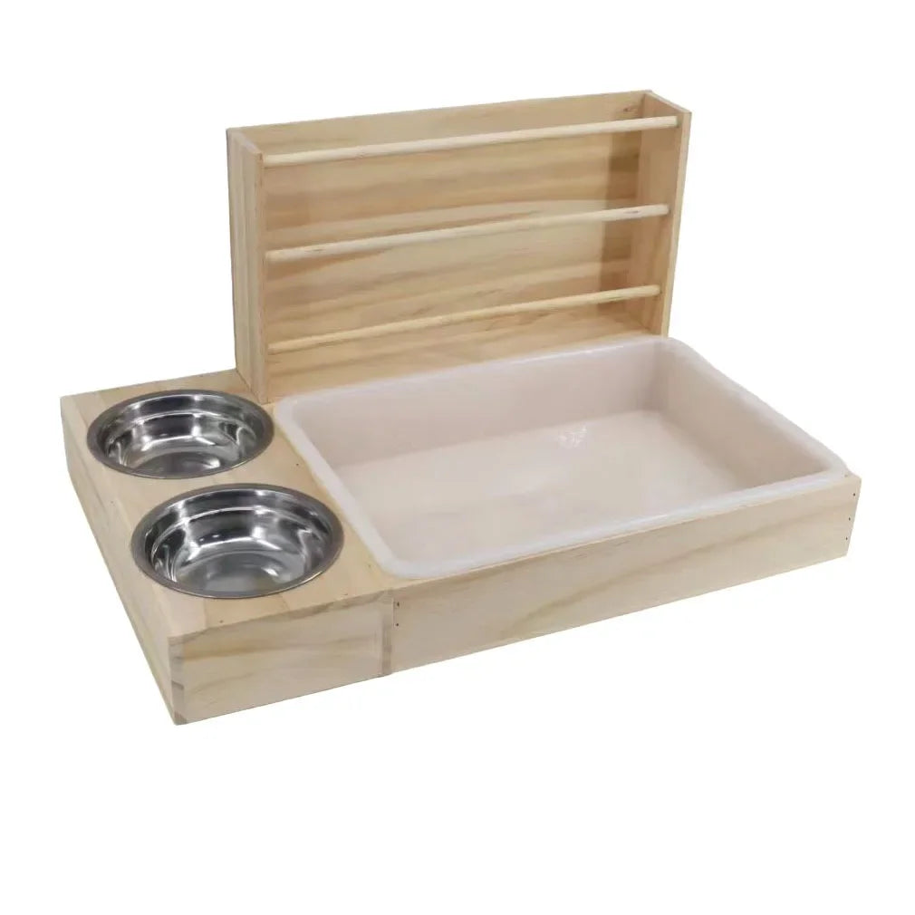 Wooden Rabbit Hay Feeder With Litter Box For Small Pets