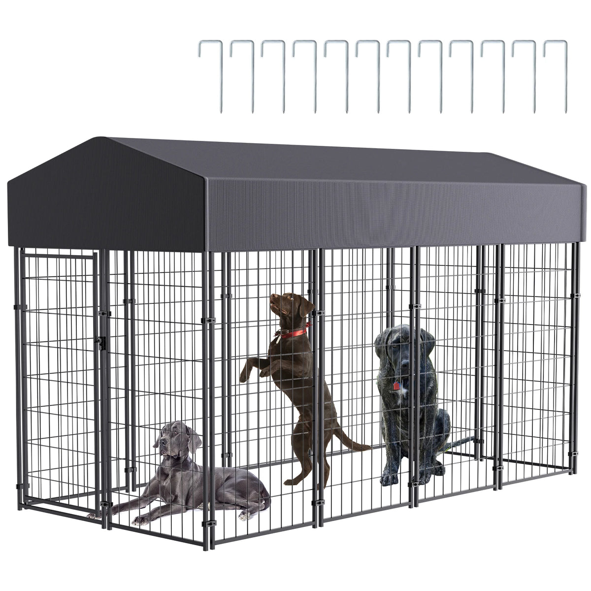 Bingopaw Galvanized Outdoor Dog Kennel Run With Weatherproof Canopy