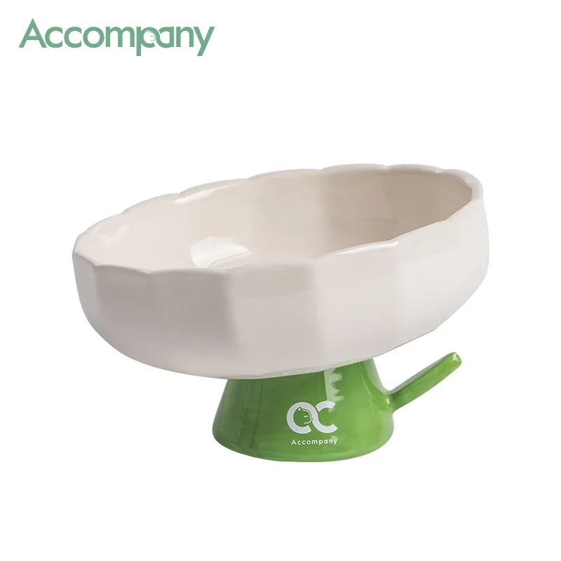 Elevated Ceramic Cat Bowl With Slanted Rim For Indoor Cats