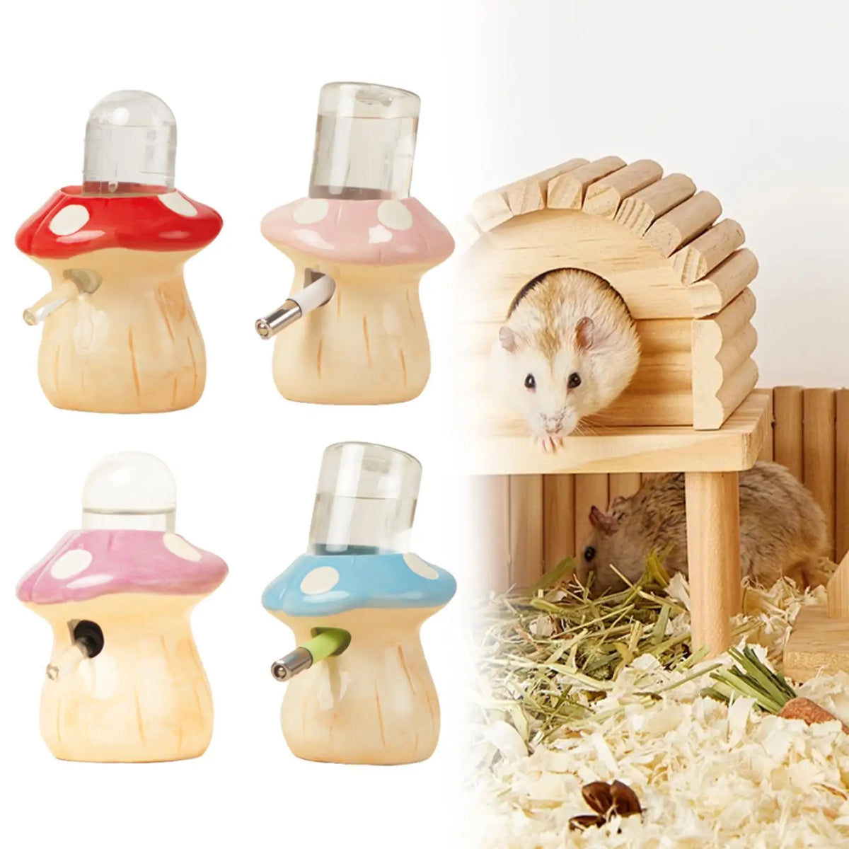 Mushroom Ceramic Hamster Water Bottle Leakproof Pet Dispenser Stand