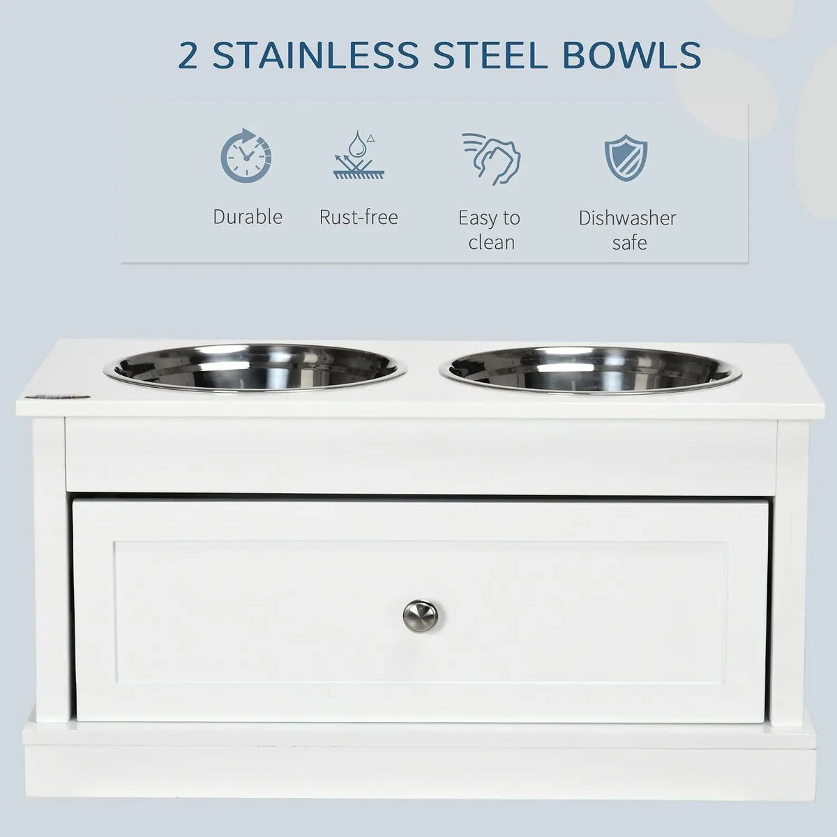 Wooden Elevated Dog Feeding Station With Drawer And Steel Bowls