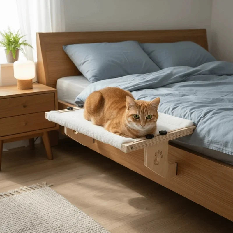 Wooden Frame Cat Window Hammock With Cushioned Paw Perch