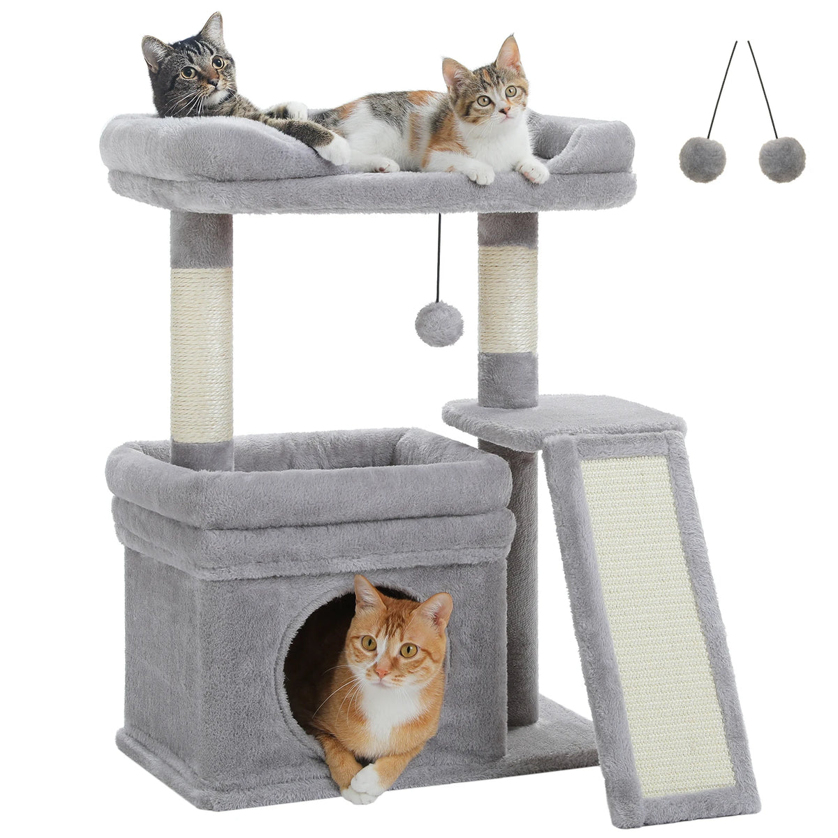 PEQULTI Three Tier Cat Tree With Sisal Scratcher And Condo