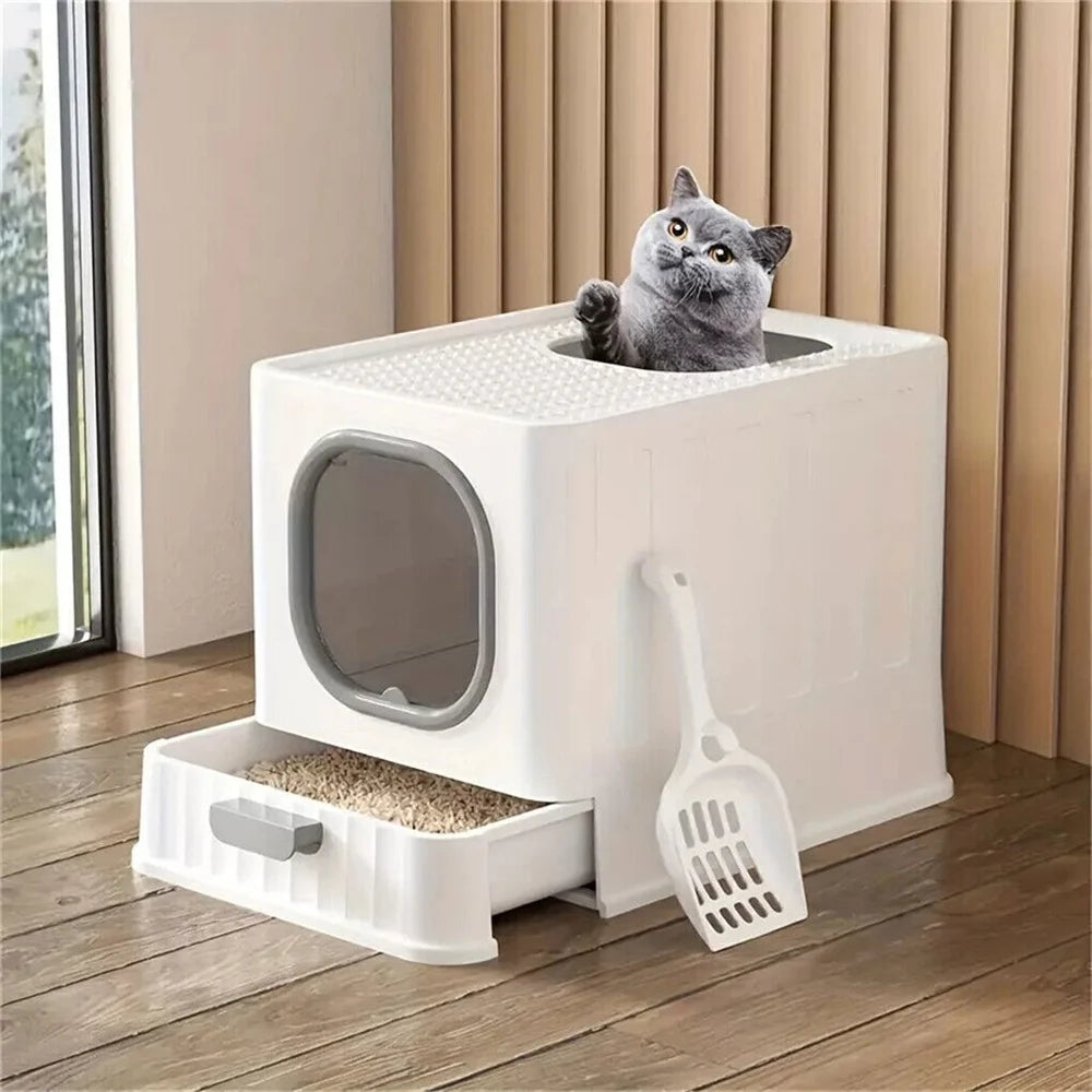 Enclosed Cat Litter Box With Protective Hood Cover And Scoop
