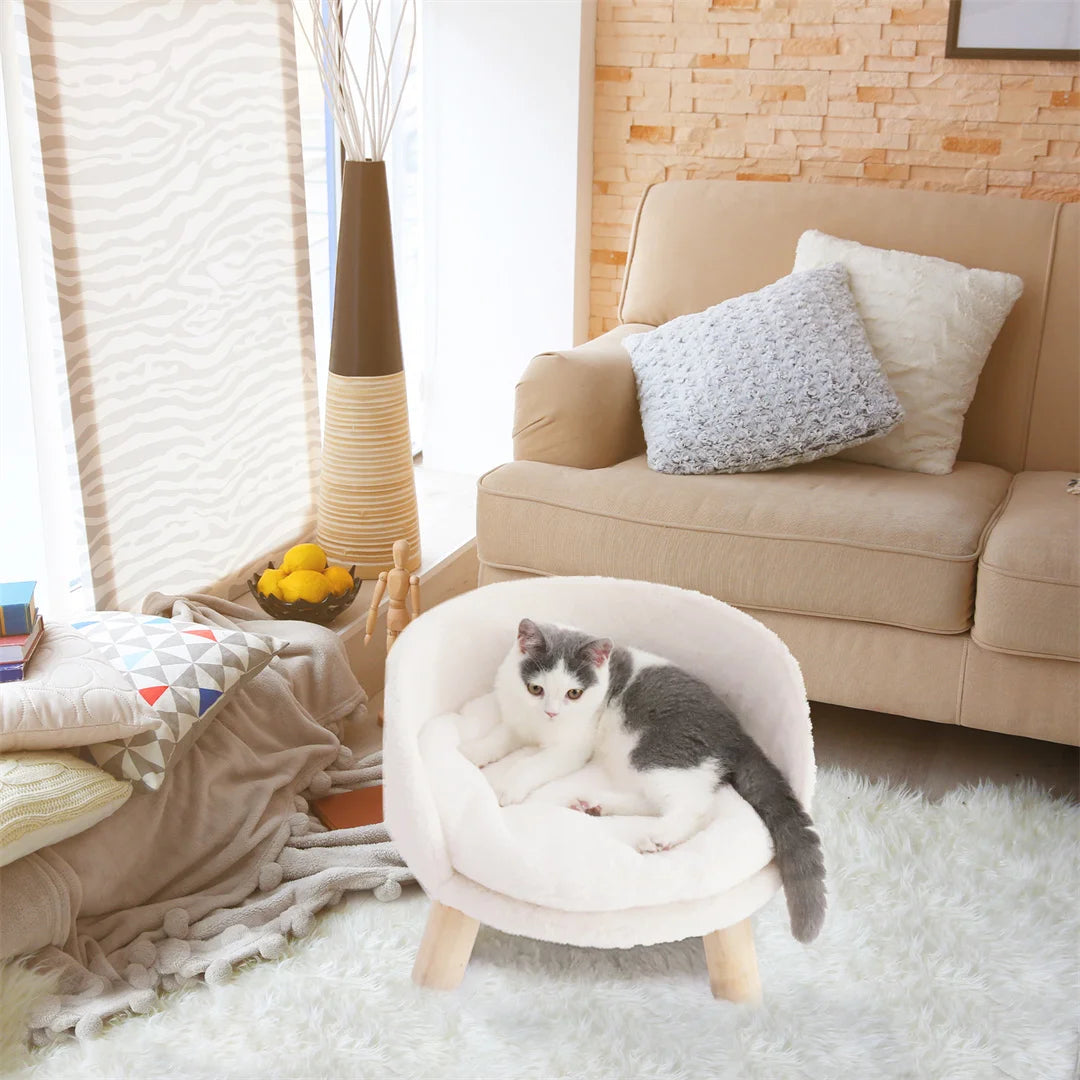 Bingopaw Plush Pet Nesting Chair With Waterproof Wood Leg Pad
