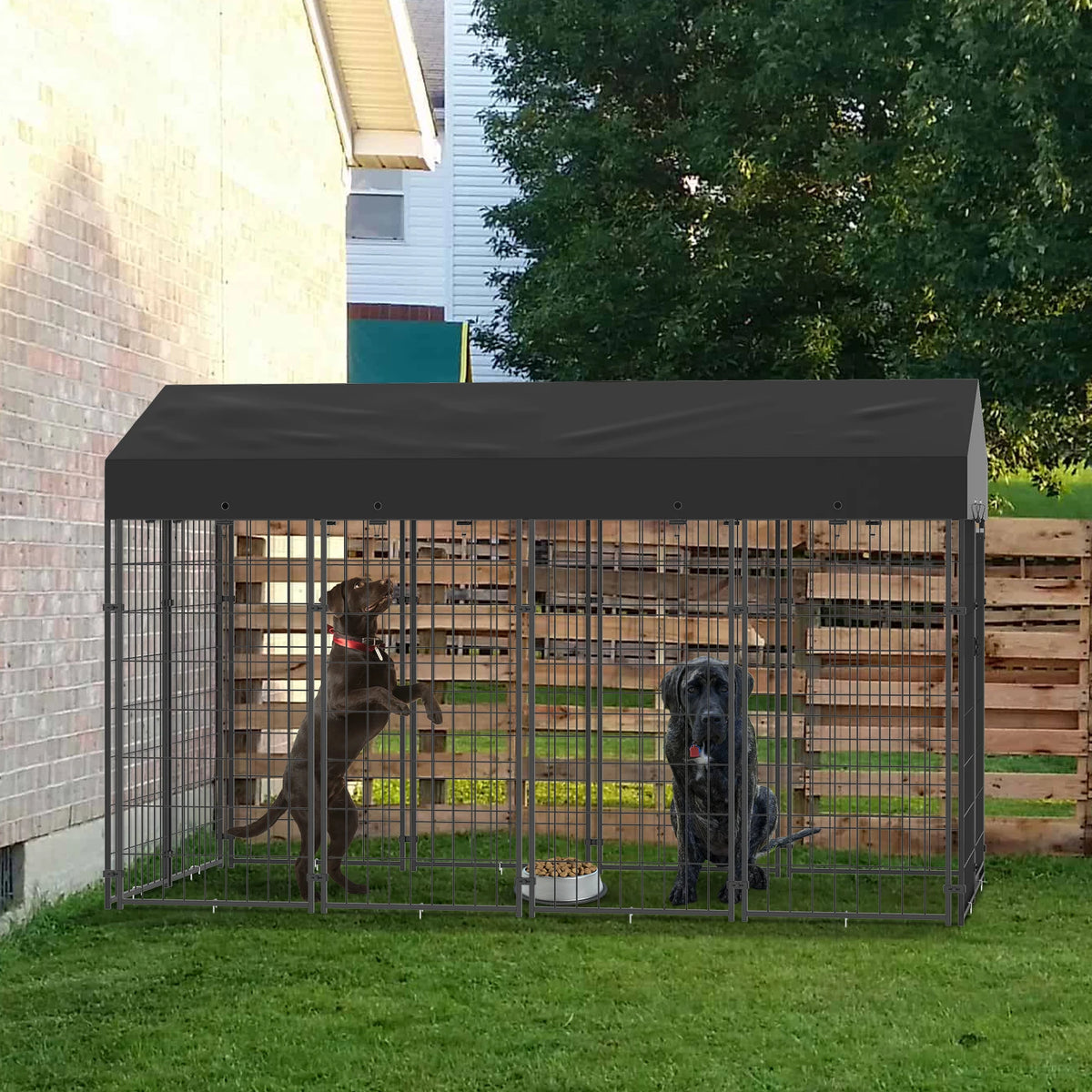 Bingopaw Galvanized Outdoor Dog Kennel Run With Weatherproof Canopy